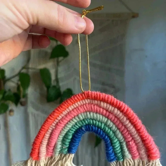 Handmade Rainbow Macrame Ornament | Boho Rainbow Wall Hanging | 5” Wide - Picture 3 of 6